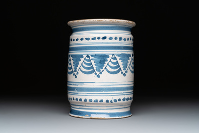 A blue and white Dutch Delftware albarello, Northern Netherlands, 17th C.