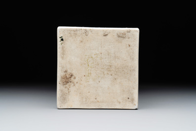 A Chinese blue and white square flask with floral design, Kangxi