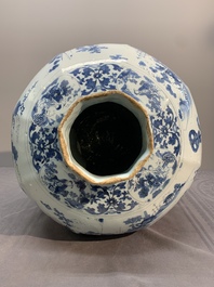 A very large Dutch Delft blue and white chinoiserie baluster vase, second half 17th C.