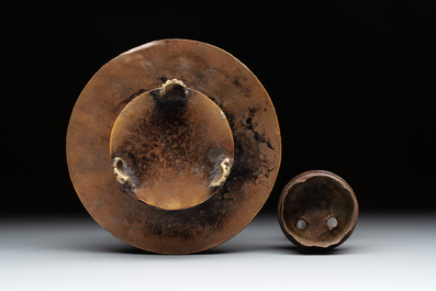 Three Tibetan bronze vajra and a copper incense burner, 18/20th C.