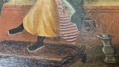 Canton school, workshop of Lamqua: 'Portrait of a Pipe Smoker', oil on canvas, 19th C.
