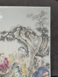 A Chinese famille rose 'two sages and a boy' plaque, Qianlong