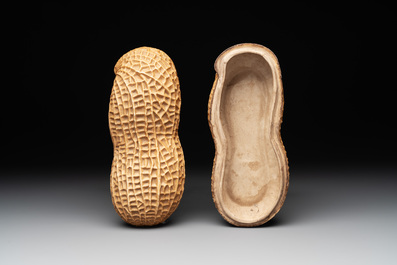 A Chinese celadon-glazed brush washer and a peanut nesting box, 20th C.