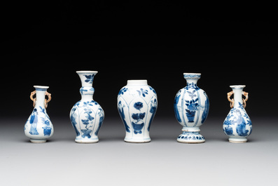 Five Chinese blue and white 'Long Eliza' miniature vases, Kangxi