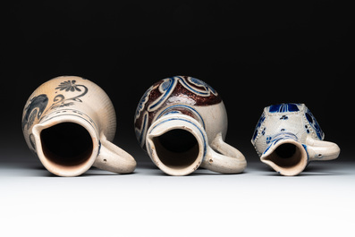 Three Westerwald stoneware jugs, 18th C.