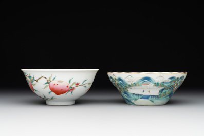 Two Chinese famille rose 'peach' and 'landscape' bowls, Tongzhi and Guangxu marks and of the period