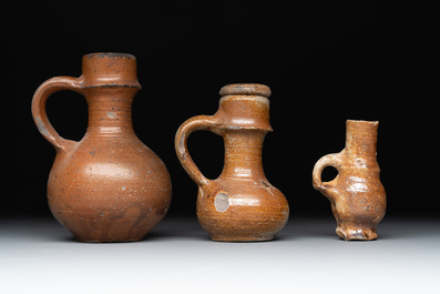 Nine German stoneware mugs and jugs, 13/16th C.