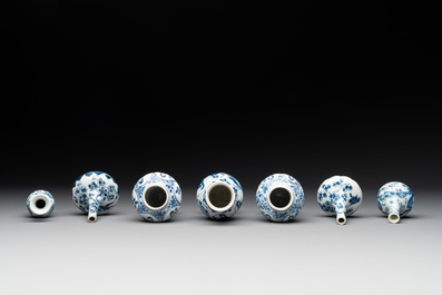 Seven Chinese miniature blue and white vases, Kangxi and later