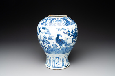A Chinese blue and white 'birds among flowering branches' vase, Wanli