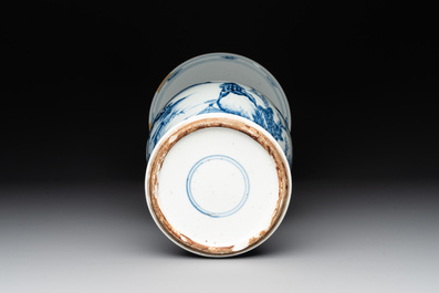 A Chinese blue and white 'landscape' 'yenyen' vase, Kangxi