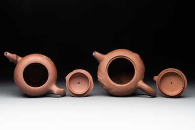Five Chinese Yixing stoneware teapots, 19/20th C.