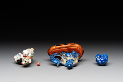 11 Chinese lacquer, carved stone and porcelain wares,  20th C.