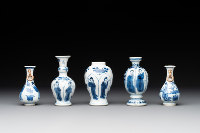 Five Chinese blue and white 'Long Eliza' miniature vases, Kangxi