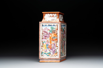 A Chinese Canton famille rose 'mandarin subject' lozenge-shaped vase, Qianlong