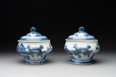 Six Chinese blue, white and famille rose wares, 18/19th C.
