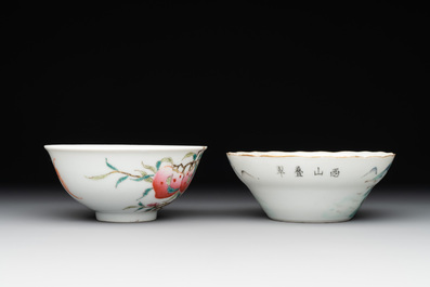 Two Chinese famille rose 'peach' and 'landscape' bowls, Tongzhi and Guangxu marks and of the period
