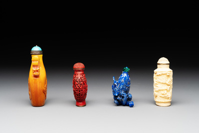 11 Chinese lacquer, carved stone and porcelain wares,  20th C.