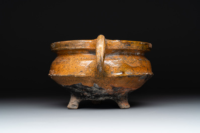 Eight stoneware jugs and mugs, and a glazed pottery vessel, Germany and The Netherlands, 16/17th C.