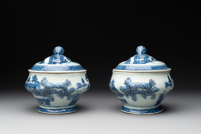 Six Chinese blue, white and famille rose wares, 18/19th C.