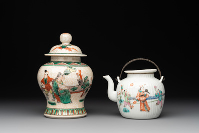13 Chinese famille rose, verte and iron-red-decorated wares, Kangxi and later