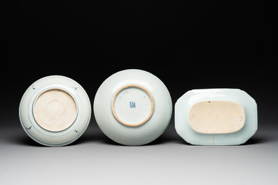 Nine Chinese monochrome, blue, white and famille rose wares, 18/19th C.
