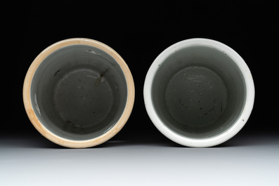 Four Chinese famille rose 'birds and flowers' hat stands, signed Jiang Xiangzong 江湘宗 and Xing Ming 邢明, Tongzhi mark, 19th C.