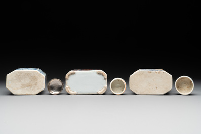 Ten Chinese Imari-style, blue and white tea caddies, Kangxi/Yongzheng