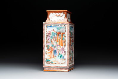 A Chinese Canton famille rose 'mandarin subject' lozenge-shaped vase, Qianlong