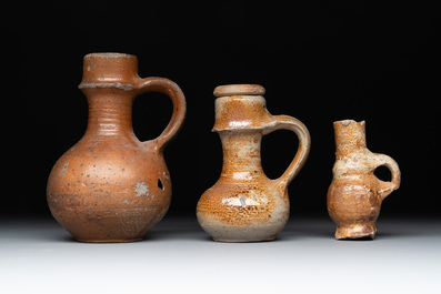 Nine German stoneware mugs and jugs, 13/16th C.