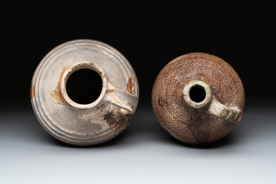 Eight stoneware jugs and mugs, and a glazed pottery vessel, Germany and The Netherlands, 16/17th C.