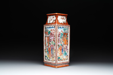 A Chinese Canton famille rose 'mandarin subject' lozenge-shaped vase, Qianlong