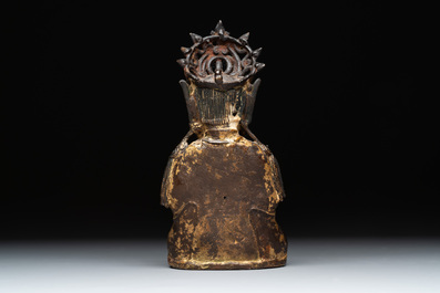 A Chinese parcel-gilt bronze Guanyin, Ming