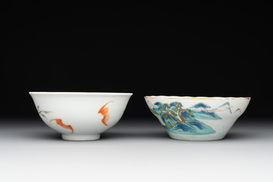 Two Chinese famille rose 'peach' and 'landscape' bowls, Tongzhi and Guangxu marks and of the period