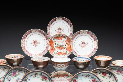 35 Chinese famille rose and Dutch-decorated cups and saucers, Yongzheng/Qianlong