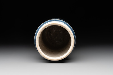 A large Catalonian blue and white albarello with a merchant vessel, Spain, 18th C.