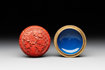 11 Chinese lacquer, carved stone and porcelain wares,  20th C.