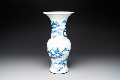 A Chinese blue and white 'landscape' 'yenyen' vase, Kangxi