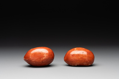 A Chinese celadon-glazed brush washer and a peanut nesting box, 20th C.