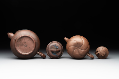 Five Chinese Yixing stoneware teapots, 19/20th C.