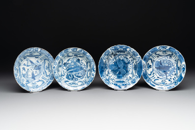 Four Chinese blue and white 'kraak' 'klapmuts' bowls, Wanli