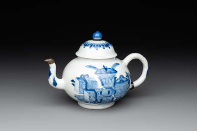 A Chinese blue and white 'antiquities' teapot, Jiajing mark, Kangxi