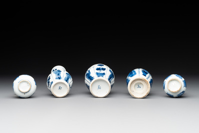 Five Chinese blue and white 'Long Eliza' miniature vases, Kangxi