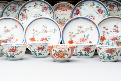 35 Chinese famille rose and Dutch-decorated cups and saucers, Yongzheng/Qianlong