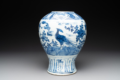 A Chinese blue and white 'birds among flowering branches' vase, Wanli