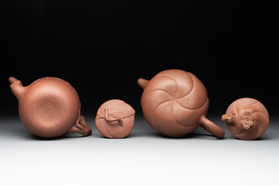Five Chinese Yixing stoneware teapots, 19/20th C.