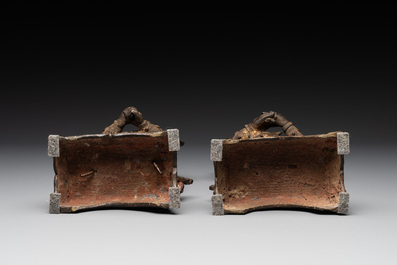A pair of fine Chinese gilt bronze heavenly kings on stand, Ming