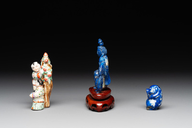 11 Chinese lacquer, carved stone and porcelain wares,  20th C.
