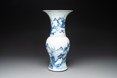 A Chinese blue and white 'landscape' 'yenyen' vase, Kangxi