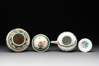 13 Chinese famille rose, verte and iron-red-decorated wares, Kangxi and later