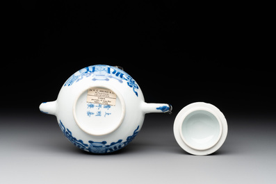 A Chinese blue and white 'antiquities' teapot, Jiajing mark, Kangxi